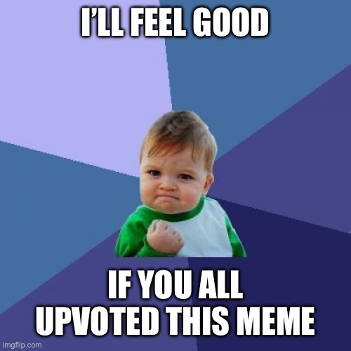 Success Kid | I’LL FEEL GOOD; IF YOU ALL UPVOTED THIS MEME | image tagged in memes,success kid | made w/ Imgflip meme maker