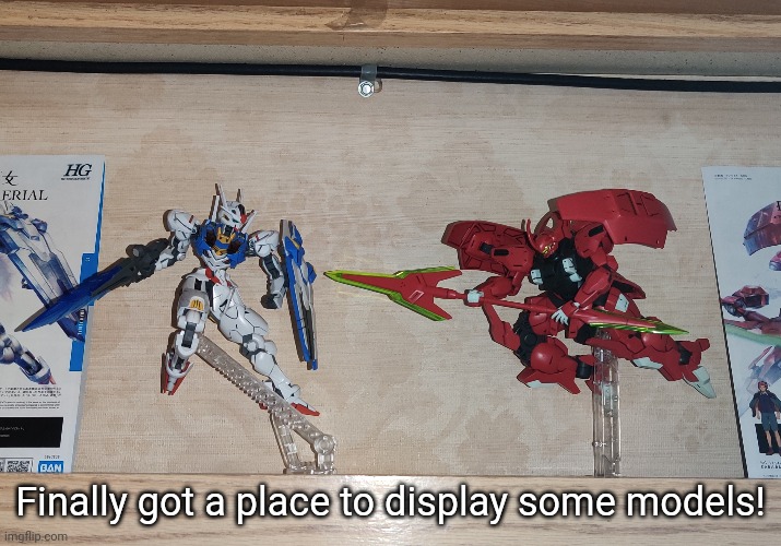 I put the instructions on each side because it would've felt too cluttered with more models | Finally got a place to display some models! | made w/ Imgflip meme maker