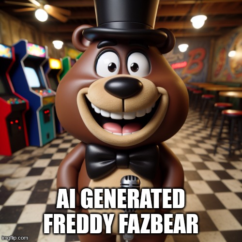 freddy fazbear ai | AI GENERATED FREDDY FAZBEAR | image tagged in freddy fazbear ai | made w/ Imgflip meme maker