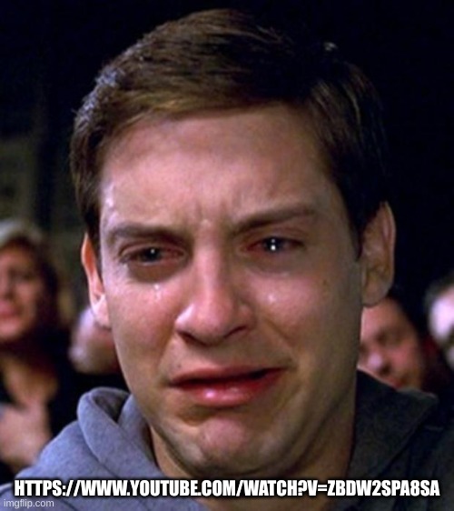 crying peter parker | HTTPS://WWW.YOUTUBE.COM/WATCH?V=ZBDW2SPA8SA | image tagged in crying peter parker | made w/ Imgflip meme maker