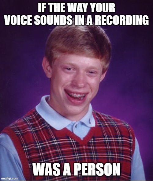 Does nobody else feel this way? | IF THE WAY YOUR VOICE SOUNDS IN A RECORDING; WAS A PERSON | image tagged in memes,bad luck brian | made w/ Imgflip meme maker
