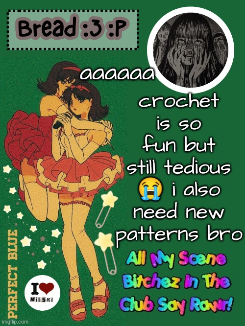 i just made 2 stars and 7 hearts in like 30 minutes im so bored | crochet is so fun but still tedious 😭 i also need new patterns bro; aaaaaa | image tagged in new bread 2024 temp 33 | made w/ Imgflip meme maker