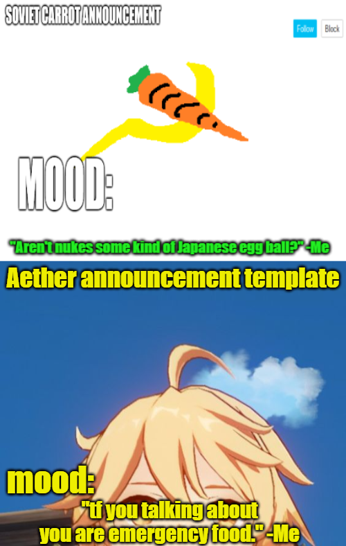 High Quality Aether.soviet_carrot announcement template Blank Meme Template