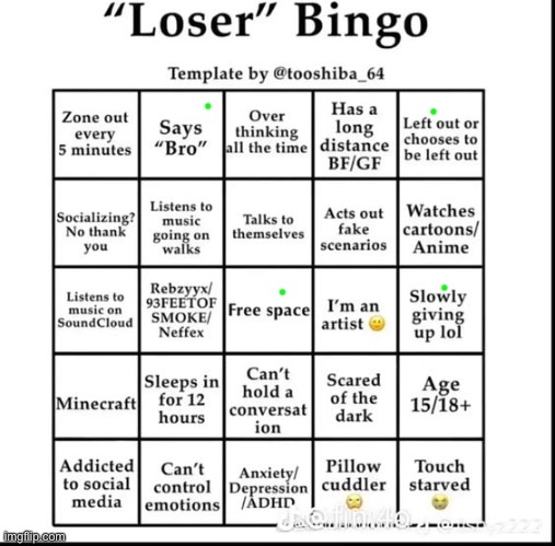 Imagine getting a bingo on this | image tagged in loser bingo | made w/ Imgflip meme maker