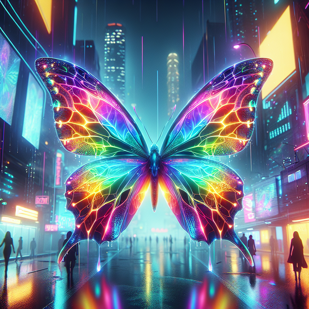 High Quality a cyberpunk rainbow butterfly Blank Meme Template