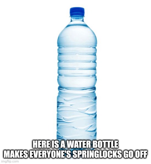Water | HERE IS A WATER BOTTLE

MAKES EVERYONE'S SPRINGLOCKS GO OFF | image tagged in water bottle | made w/ Imgflip meme maker