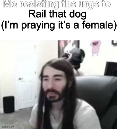 Me resisting the urge to X | Rail that dog 
(I’m praying it’s a female) | image tagged in me resisting the urge to x | made w/ Imgflip meme maker