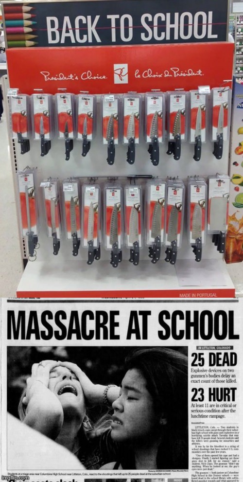 image tagged in school shooting headline exploitation,back to school,school,knives,knife,you had one job just the one | made w/ Imgflip meme maker