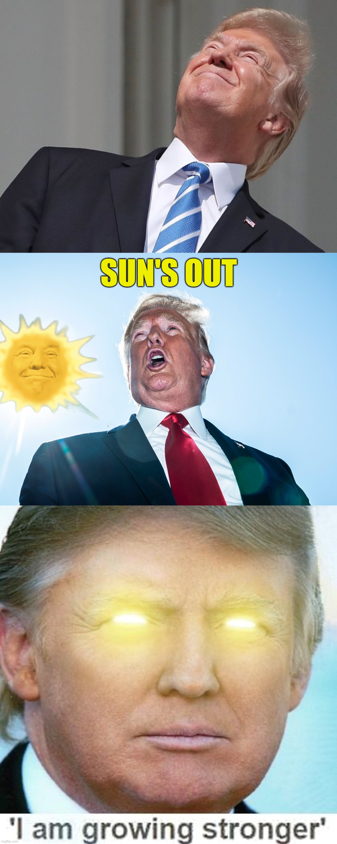 Solarpunk | SUN'S OUT | image tagged in trump stares at sun,solarpunk,suns out guns out,it's always sunny in philidelphia,future shock,shock and awe | made w/ Imgflip meme maker