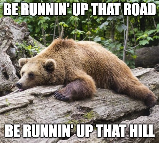 Someday... | BE RUNNIN' UP THAT ROAD; BE RUNNIN' UP THAT HILL | image tagged in procrastination bear,memes,kate bush,running up that hill | made w/ Imgflip meme maker
