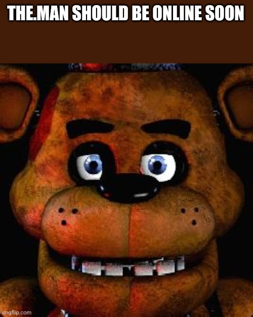 Five Nights At Freddys | THE.MAN SHOULD BE ONLINE SOON | image tagged in five nights at freddys | made w/ Imgflip meme maker