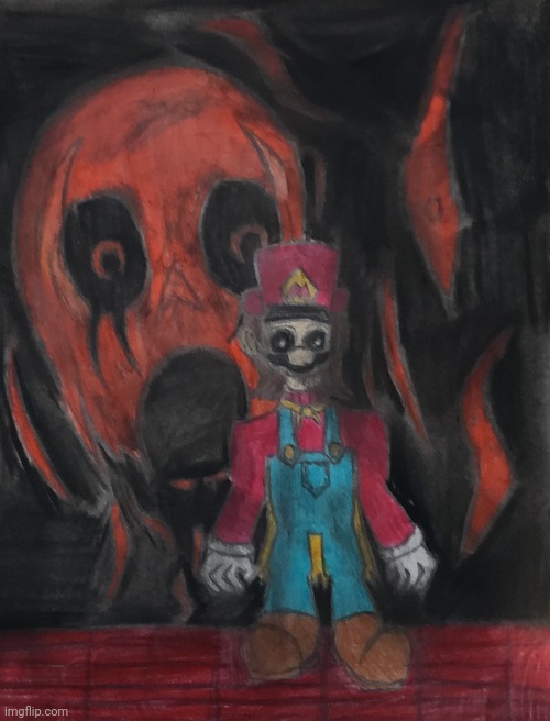 "Oh. Of course... Of course, you were never there to begin with. Ha. Ha ha haha...." - M A R I O | image tagged in creepypasta,mario,retake,drawing | made w/ Imgflip meme maker