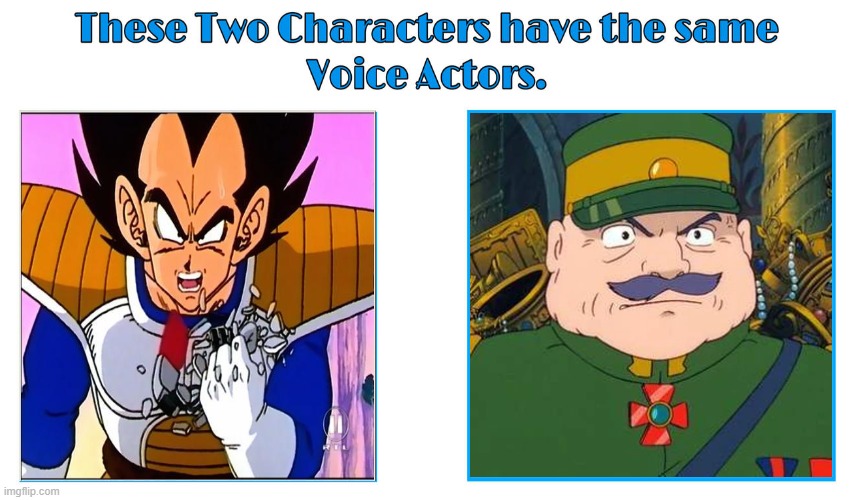 same voice actor | image tagged in same voice actor,vegeta,studio ghibli,its over 9000,anime | made w/ Imgflip meme maker