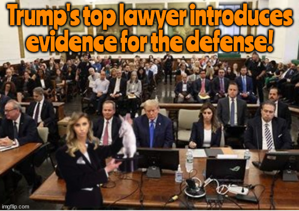 Ta-Duh | Trump's top lawyer introduces evidence for the defense! | image tagged in donald trump,maga,alina hubba,lame brained,marroon,idjit | made w/ Imgflip meme maker