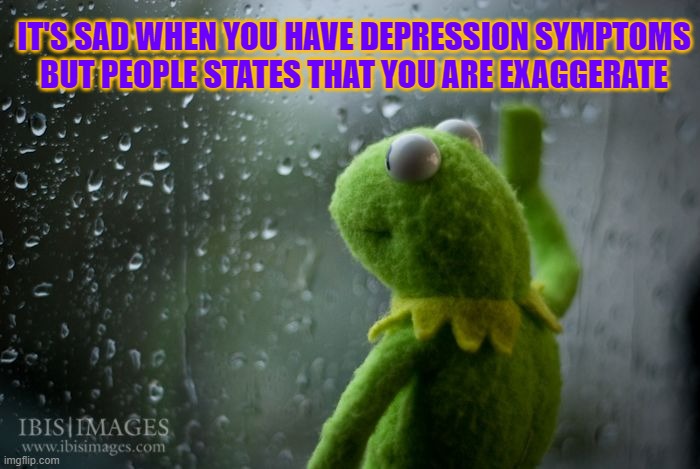 feel always sad and worried isn't depression? | IT'S SAD WHEN YOU HAVE DEPRESSION SYMPTOMS BUT PEOPLE STATES THAT YOU ARE EXAGGERATE | image tagged in kermit window | made w/ Imgflip meme maker