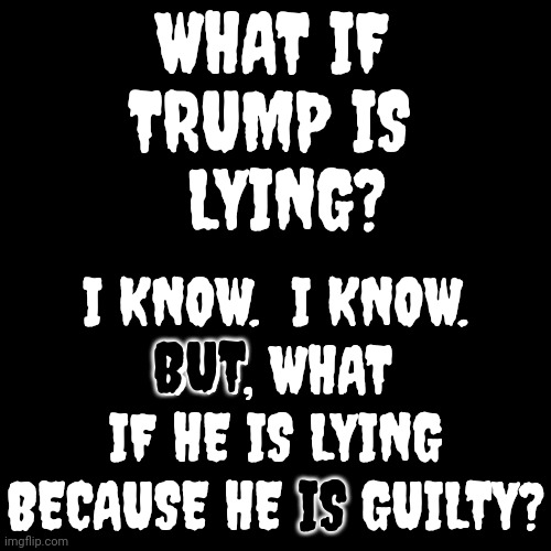 Imagine That | WHAT IF; TRUMP IS; LYING? I KNOW.  I KNOW.
BUT, WHAT IF HE IS LYING BECAUSE HE IS GUILTY? BUT; IS | image tagged in scumbag trump,lock him up,con man,trump lies,trump is guilty,memes | made w/ Imgflip meme maker