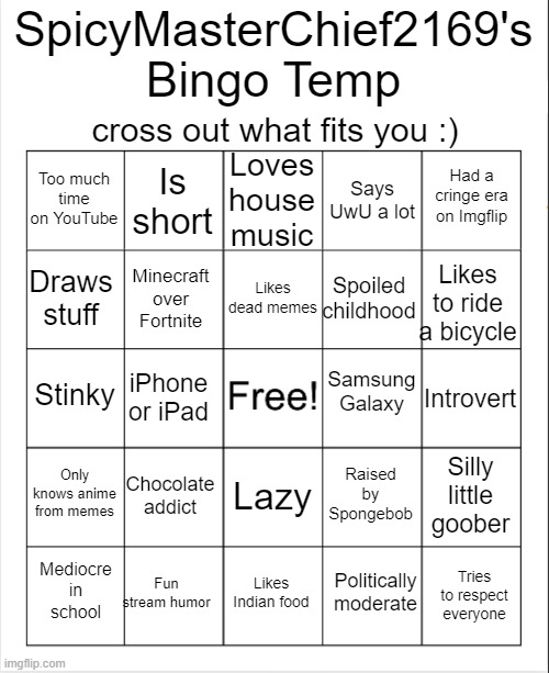 High Quality SpicyMasterChief2169's Bingo Temp Blank Meme Template