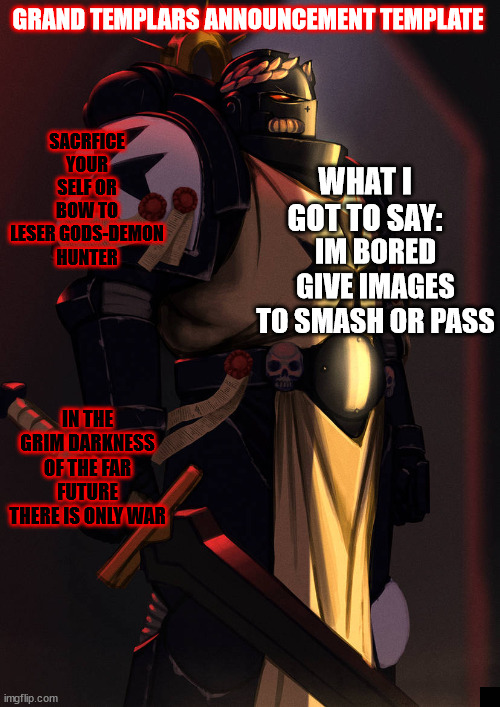 grand_templar | IM BORED GIVE IMAGES TO SMASH OR PASS | image tagged in grand_templar | made w/ Imgflip meme maker