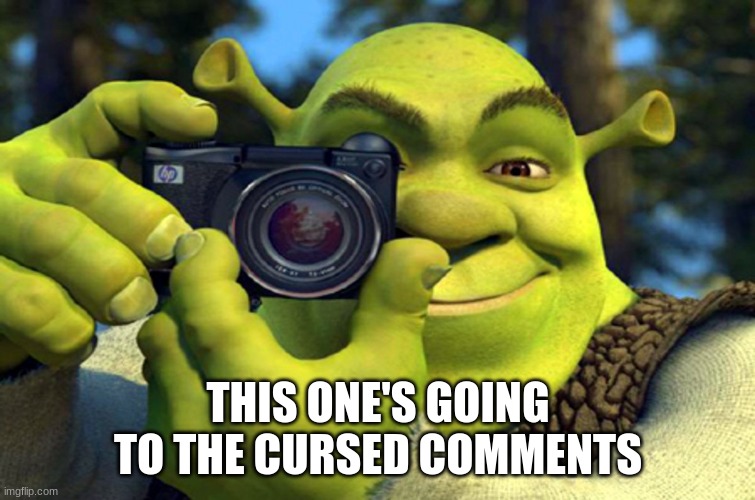 Shrek taking a picture | THIS ONE'S GOING TO THE CURSED COMMENTS | image tagged in shrek taking a picture | made w/ Imgflip meme maker