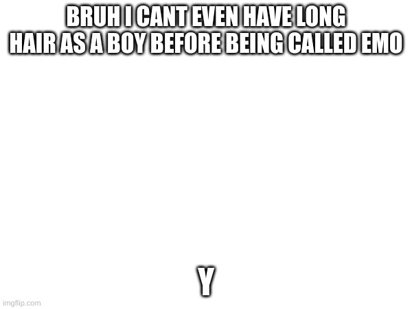 Y | BRUH I CANT EVEN HAVE LONG HAIR AS A BOY BEFORE BEING CALLED EMO; Y | image tagged in memes | made w/ Imgflip meme maker