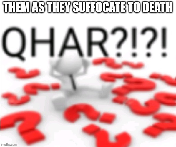qhar | THEM AS THEY SUFFOCATE TO DEATH | image tagged in qhar | made w/ Imgflip meme maker
