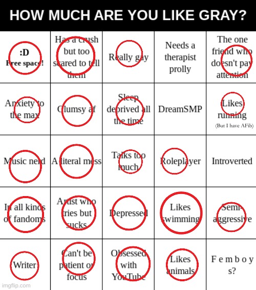 I can finally post on the LGBTQ stream! | (But I have AFib) | image tagged in gray's bingo | made w/ Imgflip meme maker