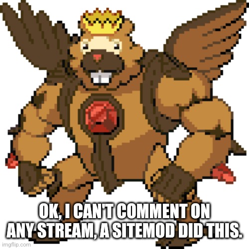 GOD BIDOOF | OK, I CAN'T COMMENT ON ANY STREAM, A SITEMOD DID THIS. | image tagged in god bidoof | made w/ Imgflip meme maker