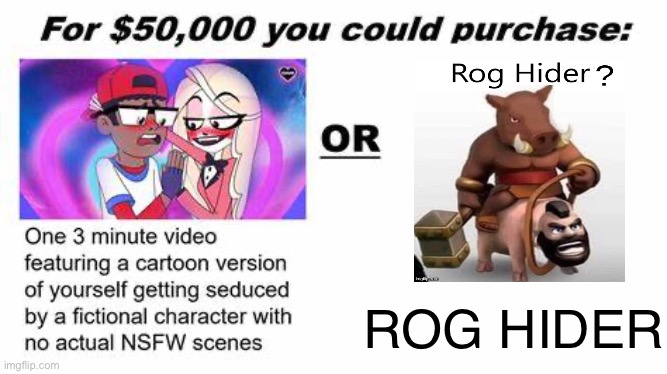 "For $50,000 you could purchase:" | ROG HIDER | image tagged in for 50 000 you could purchase | made w/ Imgflip meme maker