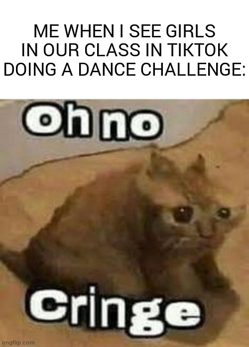 oH nO cRiNgE | ME WHEN I SEE GIRLS IN OUR CLASS IN TIKTOK DOING A DANCE CHALLENGE: | image tagged in oh no cringe | made w/ Imgflip meme maker