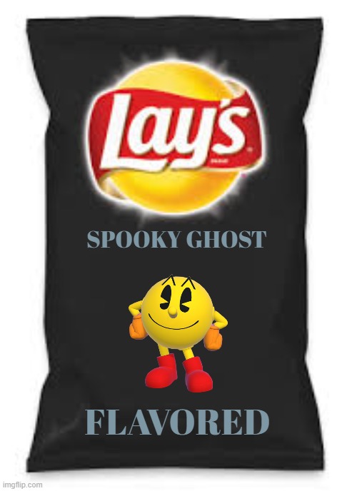rejected lay's potato chips flavors volume 12 | SPOOKY GHOST; FLAVORED | image tagged in lays do us a flavor blank black,pacman,fake,rejected,flavors | made w/ Imgflip meme maker
