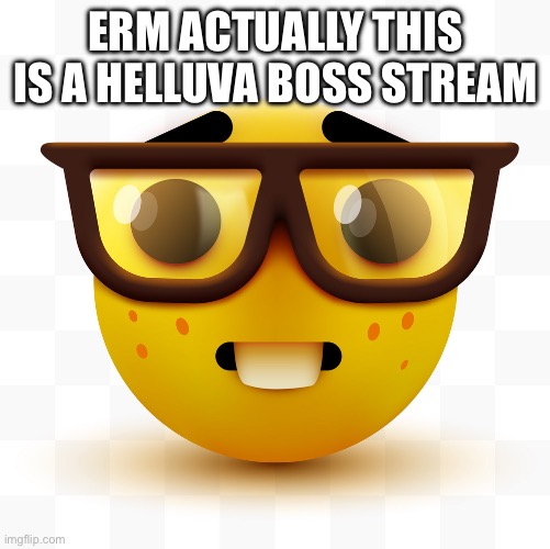 Nerd emoji | ERM ACTUALLY THIS IS A HELLUVA BOSS STREAM | image tagged in nerd emoji | made w/ Imgflip meme maker