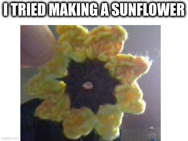 crochet: do you think i did well? | I TRIED MAKING A SUNFLOWER | image tagged in crochet,sunflower | made w/ Imgflip meme maker