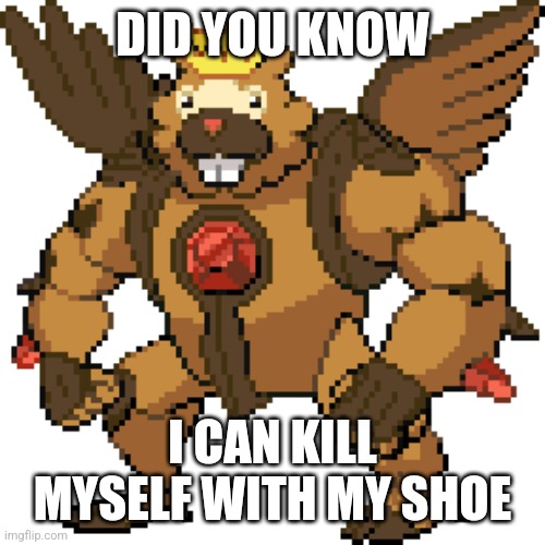 GOD BIDOOF | DID YOU KNOW; I CAN KILL MYSELF WITH MY SHOE | image tagged in god bidoof | made w/ Imgflip meme maker