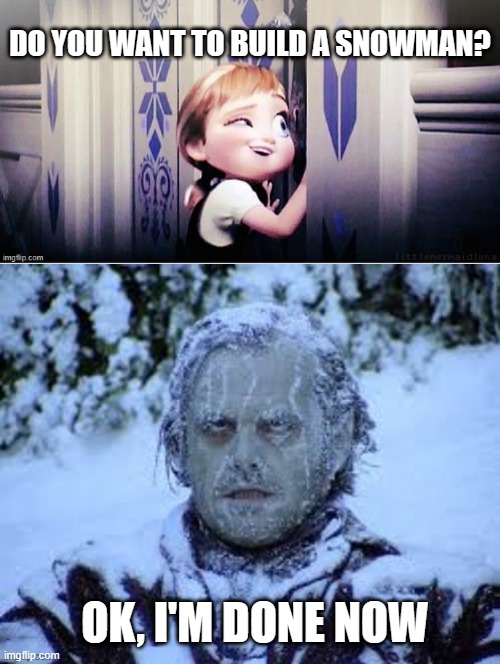 Day 1 of snow in the south vs day 6 | DO YOU WANT TO BUILD A SNOWMAN? OK, I'M DONE NOW | image tagged in snow,funny,frozen,winter | made w/ Imgflip meme maker