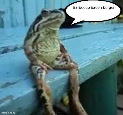 Frog Sit | Barbecue bacon burger | image tagged in frog sit | made w/ Imgflip meme maker