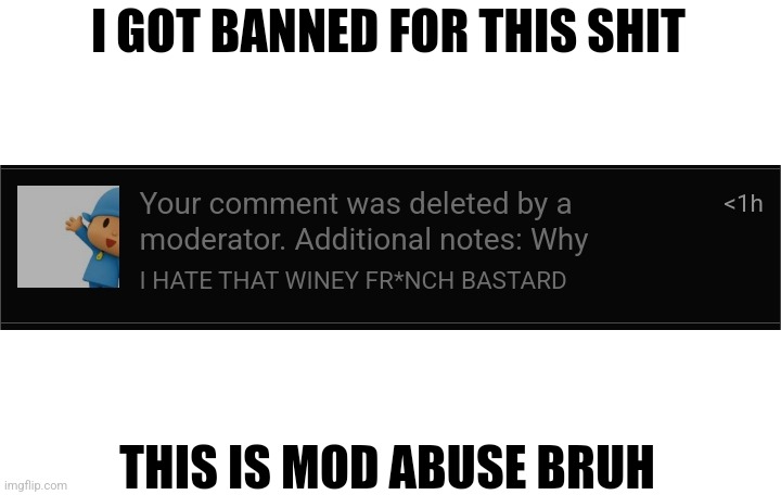 2 hours | I GOT BANNED FOR THIS SHIT; THIS IS MOD ABUSE BRUH | made w/ Imgflip meme maker