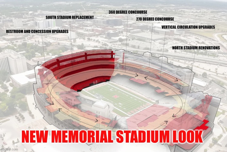 Tell me what you think | NEW MEMORIAL STADIUM LOOK | image tagged in nebraska,college | made w/ Imgflip meme maker