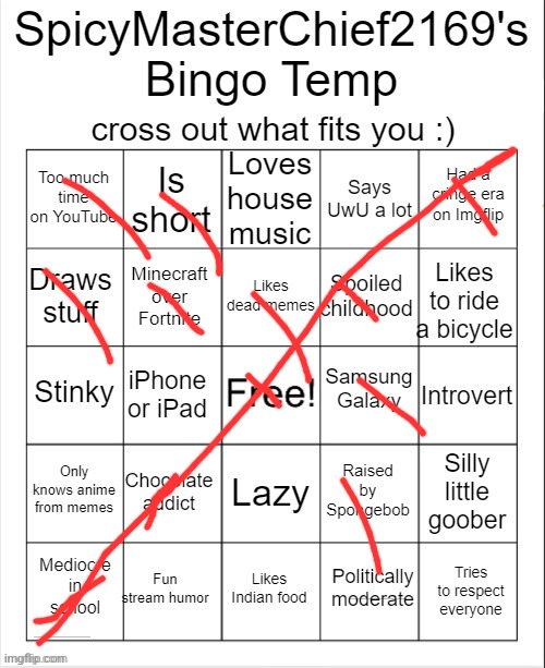 SpicyMasterChief2169's Bingo Temp | image tagged in spicymasterchief2169's bingo temp | made w/ Imgflip meme maker