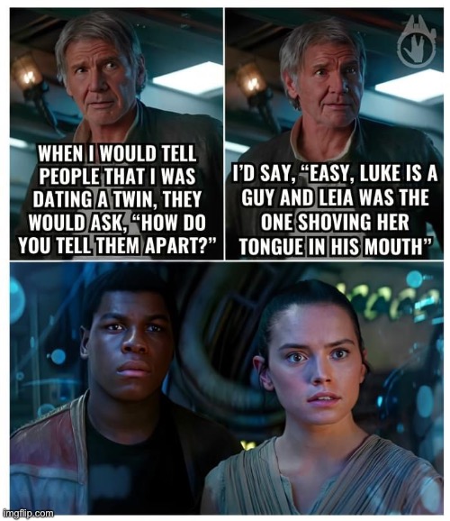 Twins: too good to not steal | image tagged in twins,luke skywalker,han solo,princess leia | made w/ Imgflip meme maker