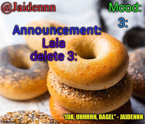 Jaidennn’s announcement temp | 3:; Lala delete 3: | image tagged in jaidennn s announcement temp | made w/ Imgflip meme maker