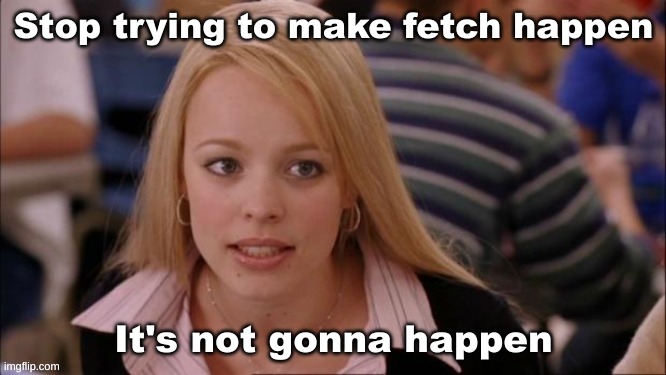 stop trying to make fetch happen | image tagged in stop trying to make fetch happen | made w/ Imgflip meme maker