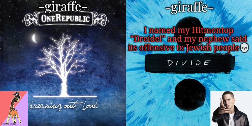 -giraffe- shared template | I named my Hitmontop "Dreidel" and my nephew said its offensive to Jewish people💀 | image tagged in -giraffe- shared template | made w/ Imgflip meme maker