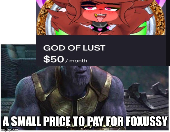 A small price to pay for salvation | A SMALL PRICE TO PAY FOR FOXUSSY | image tagged in a small price to pay for salvation | made w/ Imgflip meme maker