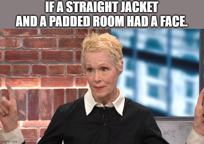Whack job  Jean E carroll. | IF A STRAIGHT JACKET AND A PADDED ROOM HAD A FACE. | image tagged in jean e carroll,democrat,mental illness | made w/ Imgflip meme maker