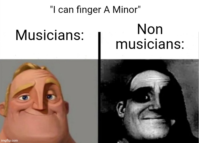 Teacher's Copy | "I can finger A Minor"; Musicians:; Non musicians: | image tagged in teacher's copy | made w/ Imgflip meme maker