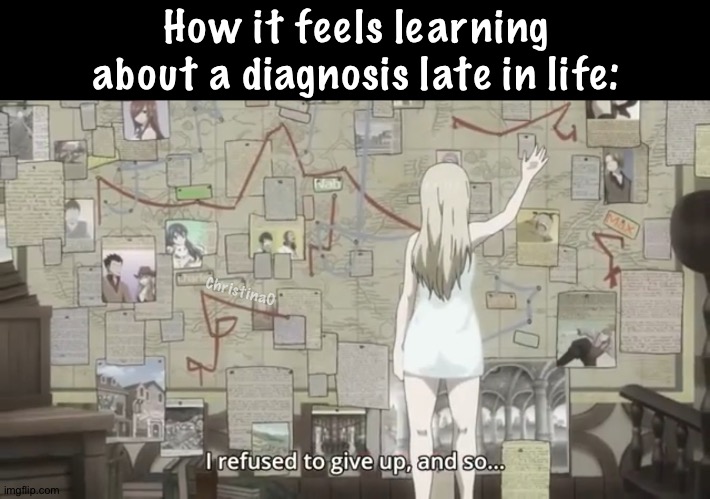 Diagnosis - Fairy Tail Memes | How it feels learning about a diagnosis late in life:; ChristinaO | image tagged in memes,fairy tail,fairy tail meme,autism,neurodivergent,anime | made w/ Imgflip meme maker