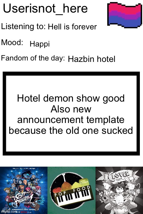 I rlly rlly rlly like nifty | Hell is forever; Happi; Hazbin hotel; Hotel demon show good
Also new announcement template because the old one sucked | image tagged in new announcement template | made w/ Imgflip meme maker