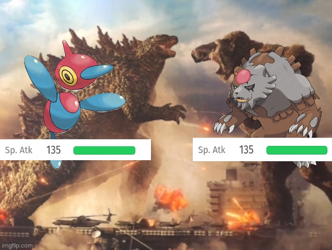 And both of them are my fave mons | image tagged in godzilla vs kong,bloodmoon ursaluna,porygon z | made w/ Imgflip meme maker