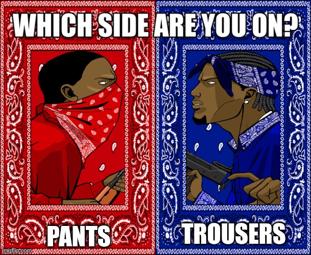 Choose | PANTS; TROUSERS | image tagged in which side are you on | made w/ Imgflip meme maker