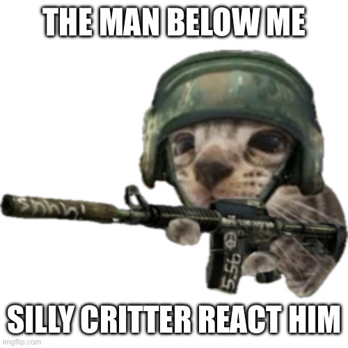 silly critter | THE MAN BELOW ME; SILLY CRITTER REACT HIM | image tagged in silly critter | made w/ Imgflip meme maker